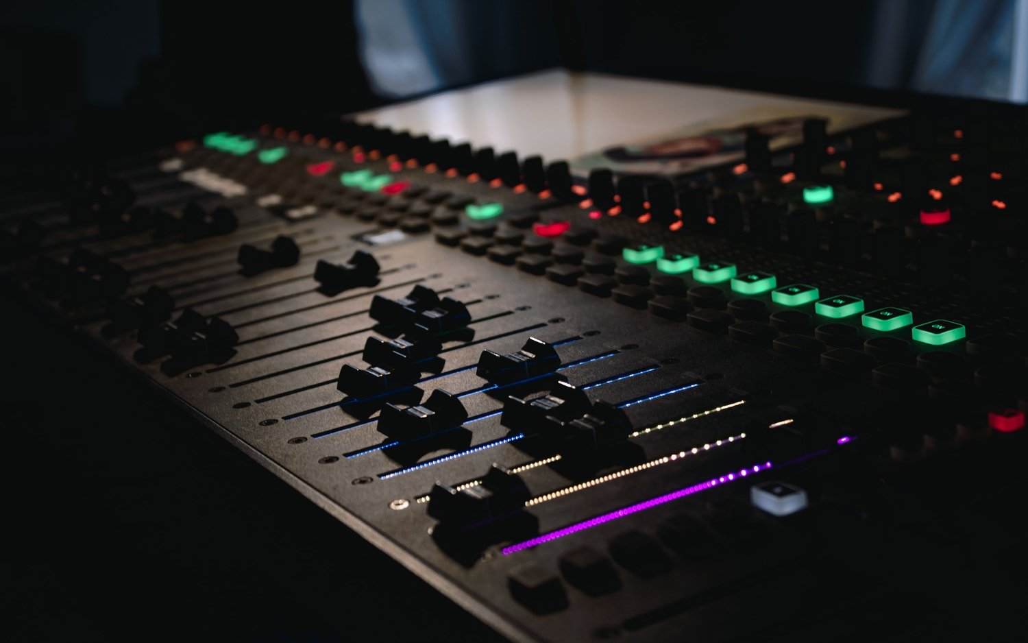Illuminated digital audio mixing console